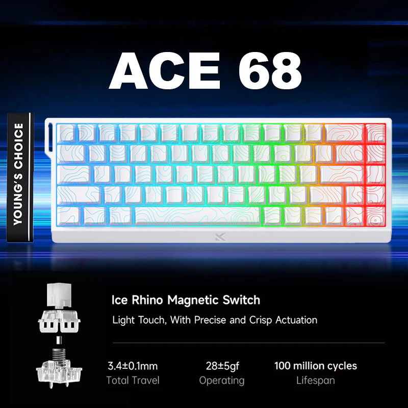 MCHOSE Ace 68 HE Magnetic Switch Gaming Keyboard – White Topographic — image 1