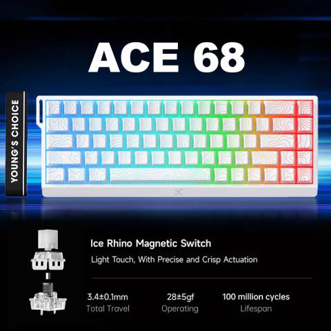 MCHOSE Ace 68 HE Magnetic Switch Gaming Keyboard – White Topographic